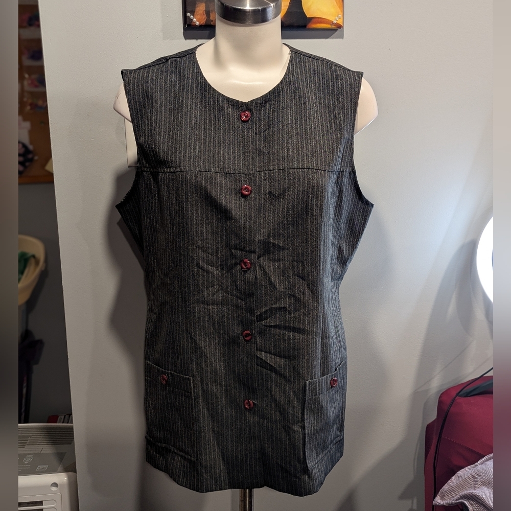 Stylish Women's Pinstripe Vest with Red Accents